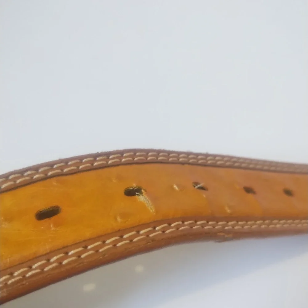 Western Belt Women's 36 Brown Ostrich Print Silver Plated Buckle Boho Cowgirl